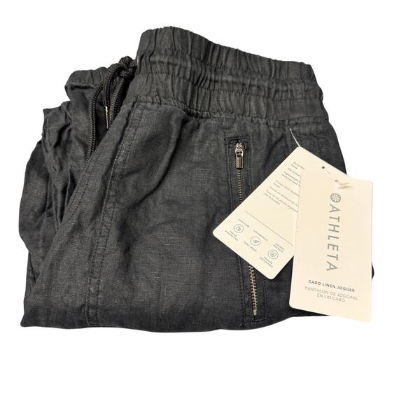 Athleta Cabo Jogger Womens 0 Black Linen Coastal Pants 28" Inseam Zip Pocket NEW - Picture 1 of 11